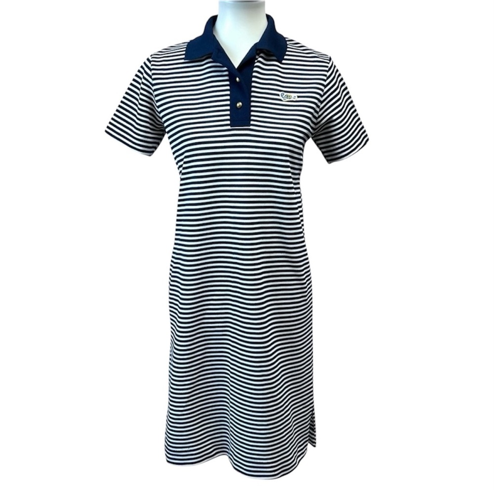 Vintage Mid Century Mod MCM Preppy Striped Polo Dress Beach Crab